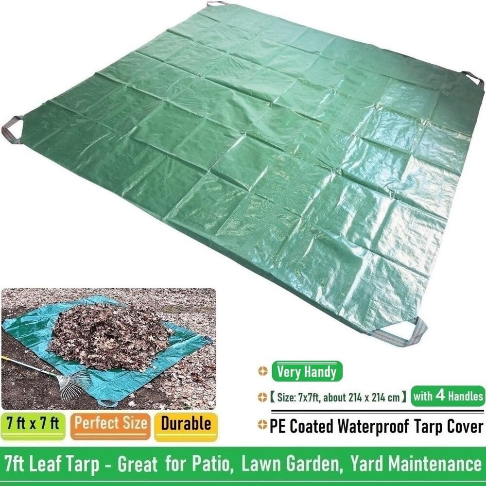 Yard Garden Waterproof Tarp with 4 Handles for Leaf Tarp Sandbox Cover Outdoor